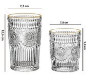 2pcs Set Vintage Sunflower Glass Cup Large Capacity Embossed Gold Edge Glass Cups for Water Cocktail Milk Tea Juice Beer Glasses