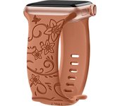 Floral Engraved Strap For Apple Watch Band 41mm 44mm 40mm 49mm 45mm 38mm 42mm silicone bracelet iwatch series 9 7 se 6 8 ultra 2