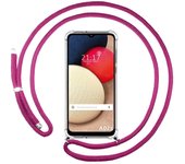 Tumundosmartphone Funda Colgante Transparente para Samsung Galaxy A02s con Cordon Rosa Fucsia