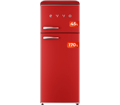 EVVO Frigorífico 2 puertas F45 Retro Rojo, refrigerador 170 litros, congelador 45 litros, diseño vintage, cajón Crisper Zone, libre de gas CFC, silencioso, Rojo