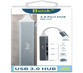 HUB USB-C Beisk BSK-3051 | 4 Puertos USB 3.0 | Alta Velocidad 500 Mbps | Plug & Play