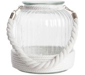 Dcasa Farol portavelas de cristal decorada con cuerda de algodon de Ø 18x18x21 cm
