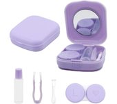 Estuche de viaje portátil e higiénico para lentillas con espejo para uso diario en viajes y trabajo, morado, moderno