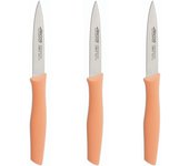 Arcos | Set 3 Cuchillos Mondadores | Cuchillos Arcos | cuchillo de pelar | cuchillos pelar patatas | Acero Inoxidable Nitrum | Hoja de 100 mm | Envase Ecológico | Color coral