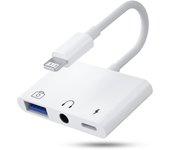 Byscoon 3 in 1 Lighting to USB 3.0/Charge/3.5mm Jack for iPhone 14 13 12 11 Pro XS Max XR X iPad Converter For iOS OTG Adapter