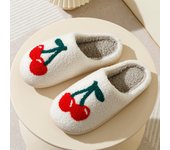 Super Cute Cherries Plush House Slippers for Women, Comfy Home Shoes, Flat Slip-on Slides, Platforms, Winter Slippers