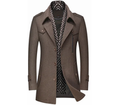Thickened men's wool tweed trench coat scarf collar medium-length tweed coat coat men's clothing