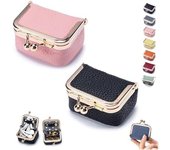 Mini joyero de cuero genuino, mini monedero, estuche para joyas con cierre de beso, estuche de viaje para anillos, pendientes, collares y pulseras (3 unidades A)