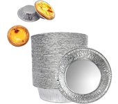 LMETJMA 100Pcs Silver Aluminum Foil Tart Pan Disposable Mini Pie Tins Round Egg Tart Molds Pan Baking Foil Cake Cups JT154