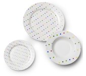 Set de Vajilla de Porcelana Casa Benetton Diseño de Puntos de Colores - 18 Piezas