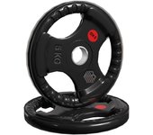 ManiBoom Discos Pesas Hierro ENGOMADO 30mm y 50mm Olimpica con Anillo Interior de Acero y Triple Agarre ERGONOMICO - Disco para Barra o Mancuernas 2,5kg, 5kg, 10kg, 15kg, 20kg