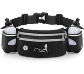 Riñonera Deportiva Hidratacion, Cinturón de Correr con 2 Botellas de Agua, Riñonera Reflectante Diseño de Multi-Capa Impermeable Cómodo y Transpirable para Maratón, Ciclismo, Escalada (Negro)