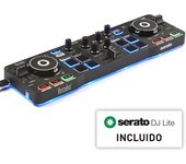 Hercules DJControl Starlight - Controladora DJ portátil de 2 pistas y 8 Pads con conexión USB, software Serato DJ Lite incluido, compatible con PC y MAC