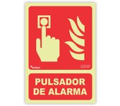 Señal PULSADOR DE ALARMA, Señal de PVC 700 micras, fotoluminiscente clase B, 21 x 30 cm. Seribas