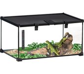 PawHut Terrario para Reptiles Caja de Alimentación para Reptiles Terrario de Vidrio Anfibios Arácnidos con Termómetro Caja de Cría de Reptiles Metal Negro 50 x 30 x 25 cm