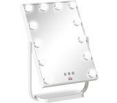 HOMCOM Espejo de Maquillaje con Luz Espejo Hollywood de Mesa con 12 LED 3 Modos y Luz Ajustable Pantalla Táctil y Función de Memoria para Dormitorio Baño 32,8x11x47,4 cm