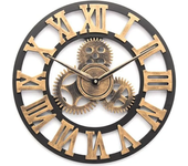 Reloj de pared 3D de 40CM, péndulo de pared Industrial de madera con engranaje antiguo de cuarzo en números romanos, gancho dorado hecho a mano de lujo