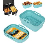 Molde Silicona Freidora de Aire, 2 Piezas Moldes Air Freyer Reusable Utensilios bandeja Freidora Aire Doble Cesta Recover Airfryer Formas Cestillo Base para Microondas, Horno (Azul)