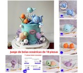 Ocean Cake Decoration Octopus, Turtles, Whales, Poofish, Manta Rays for Kids Happy Birthday Party Cake Topper Baby Shower Gifts