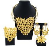 Woman Necklace Jewelry Set Brazilian Gold Design Red Zircon Pendant Luxury Wedding Banquet Jewelry 24K Gold Plated Original