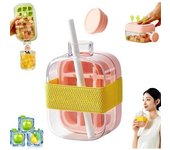 Botella para cubitos de hielo, 2 en 1, bandeja para cubitos de hielo sin contacto y botella de agua con tapa y recipiente, fácil de presionar para liberar, bandeja vertical para cubitos de hielo con tapa para congelador, taza para botella de hielo pa