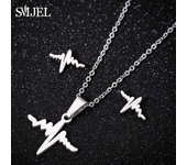 SMJEL Stainless Steel Love Heart Necklaces Women Girls Golden Jewelry Sets Simple Wedding Wave Heart Earrings 2022 Wholesale