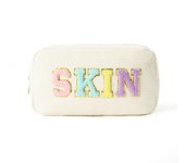 Bolsa de almacenamiento bordada, bolsa de cosméticos de pana con letras, bolsa de aseo portátil, bolsa de cosméticos de gran capacidad