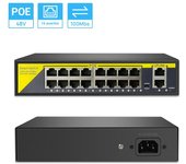 POE Switch 16CH 2 Uplink Etherne Ports+16 POE Ports IEEE802.3af 10/100Mbps POE48V For IP Camera NVR CCTV Security System