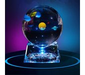Lámpara decorativa con bola de cristal y luces LED de colores y base de madera, adecuada para decoración de habitaciones