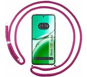 Tumundosmartphone Funda Colgante Transparente para Oppo Reno 12F 4G / 12 F 5G con Cordon Rosa Fucsia