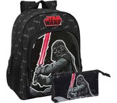 SAFTA - Mochila Junior Adaptable a Carro STAR WARS "THE FIGHTER" + Estuche Triple STAR WARS "THE FIGHTER" - Kit SAFTA Escolar Mochila y Estuche STAR WARS - Mochila + Estuche Diseño Único y Licencia Oficial - Pack Completo Cole Mochila y Estuche By SAFTA