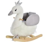HOMCOM Caballito Balancín para Bebé de +18 Meses Suave con Forma de Cisne Sonidos Reposapiés y Cinturón 60x33x59 cm Blanco y Gris