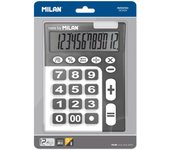 MILAN Blíster Calculadora Negra Grande 12 Dígitos con Check Button