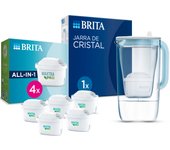 BRITA Jarra Filtrante, Modelo Marella | Marella XL | Aluna | Style | Cristal + 5 Filtros MAXTRA PRO | Hasta 150L agua filtrada | Sin BPA | Apta lavavajillas | Indicador Memo | Reduce cal, cloro y metales | Diseño sostenible