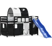 vidaXL Cama alta niños con túnel madera pino blanco negro 90x190 cm