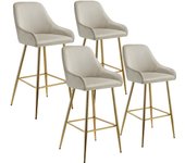 TECTAKE - Taburete alto AVANE con respaldo, acolchado y aterciopelado, Taburete alto acolchado con tapizado de terciopelo suave, Respaldo ergonómico para mayor comodidad, Patas de acero galvanizado estables con reposapiés