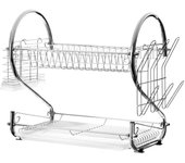 Dcasa Escurreplatos 2 pisos con bandeja plateado de metal de 55x32x20 cm