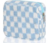 Bolsa de almacenamiento de compresas higiénicas, bolsa con cremallera para compresas menstruales, bolsa de almacenamiento de tampones, bolsa de almacenamiento a cuadros portátil para el período, protectores diarios, azul