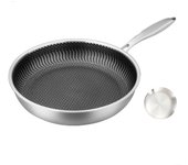 28cm Frying Pan Wok 316 Stainless Steel Steak Skillet Saucepan Induction Gas Stove Universal Kitchen Cookware Non-stick Cook Pot