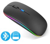 Ratón inalámbrico compatible con Bluetooth, 2,4 GHz, 1600DPI, recargable por USB, Luz RGB, portátil, ordenador portátil, PC, Macbook, Juego