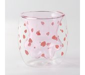 Double Wall Glass Coffee Mug With Spoon And Coaster Cartoon Cute Cat Milk Juice Cup Home Office Cat Claw/Paw Cup For Girl Gift