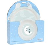 Set Platos y Cubiertos, Libre BPA, Reutilizables, Estampado Luna, Color Azul, 22,5 x 5,5 x 26 cm, Safta -  Kiglam