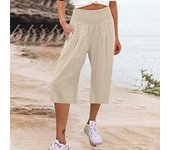 Women's Casual Pants Wide Leg Cropped Pants Cotton and Linen Waist Cover Comfortable Casual Thin Wide Leg Cropped Pants