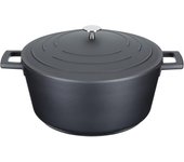MasterClass Cazuela con Tapa, Grande 5L/28cm, Aluminio Fundido Ligero, Apta para Horno y Placa de Inducción, Negra