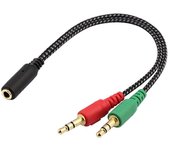 Cable divisor de auriculares hembra a 2 machos, adaptador de micrófono y auriculares para computadora.