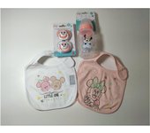 Pack Minnie Mousse Color Salmón Claro Compuesto Por 5 Piezas: 1 Biberón, 2 Chupetes y 2 Baberos Perfecto Para Regalar