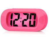 Reloj despertador digital de viaje con función de repetición y luz nocturna. Despertador de noche sencillo y fácil de configurar para niños. Sonido ascendente. Alimentado por batería (verde).