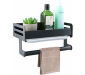 Organizador para Fregadero de Cocina, Porta Estropajos con Bandeja Toallero, Soporte Esponja Autoadhesivo, Organizador Bajo Fregadero para Esponja/Cepillo/Jabón (Negro)
