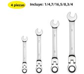 SAE Flex-Head Ratcheting Combination Wrench Set - Premium 72-Teeth Gear Chrome Vanadium Nickel Plated，Ratcheting Combination Wre