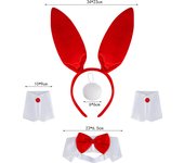 Disfraz de Conejo de Pascua,4 Piezas,Orejas de Conejo y Cuello de Lazo Accesorios, Cosplay de Fiesta de Pascua para Niños, Cosplay Traje de Conejo Accesorio